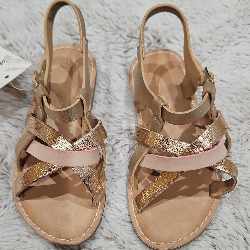 Women's Metallic Rose Gold and Blush Strappy Slingback Sandals